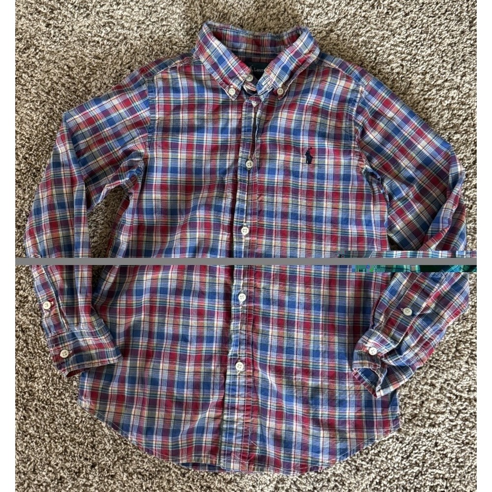 Polo Ralph Lauren Boys Plaid L/S Button Down Shirt Red Blue Yellow  Size 6